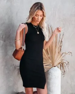 Priscilla Ribbed Knit Bodycon Dress - Black -clothes Sales priscillaribbedknitbodycondressblack72