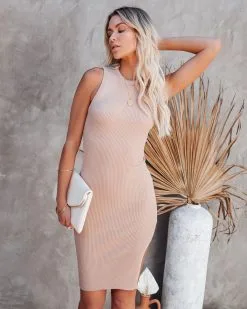 ACOA-001 Priscilla Ribbed Knit Bodycon Dress - Nude -clothes Sales priscillaribbedknitbodycondressnude69