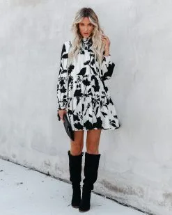 Promenade Printed Mock Neck Babydoll Dress - FINAL SALE