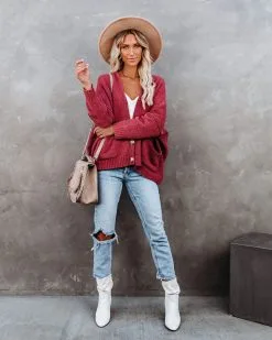 Quaint Pocketed Button Front Cardigan - Vintage Rose - LAST CHANCE -clothes Sales quaintpocketedbuttonfrontcardiganvintagerose2