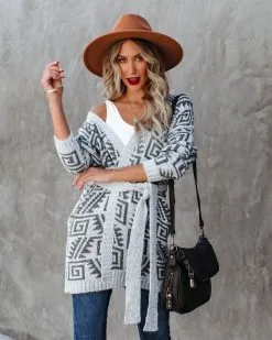 Railway Pocketed Belted Knit Cardigan - Grey - FINAL SALE