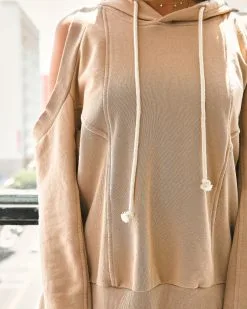 Myles Cotton Cold Shoulder Hoodie - Sand - FINAL SALE -clothes Sales rayoflightcottoncoldshouldertopsand117