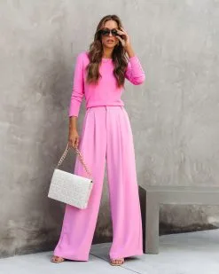 SALT-001 Madrigal Pocketed Wide Leg Pants - Pink