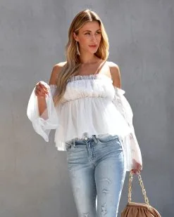 ON T-001 Renley Off The Shoulder Tulle Blouse - White - FINAL SALE -clothes Sales renleyofftheshouldertulleblousewhite126