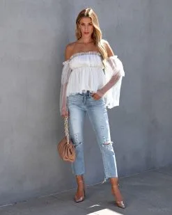 ON T-001 Renley Off The Shoulder Tulle Blouse - White - FINAL SALE -clothes Sales renleyofftheshouldertulleblousewhite3