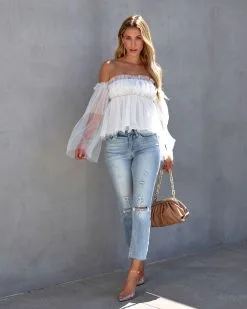 ON T-001 Renley Off The Shoulder Tulle Blouse - White - FINAL SALE -clothes Sales renleyofftheshouldertulleblousewhite5