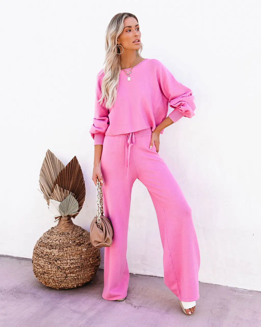 ON T-001 Rexa Wide Leg Knit Pants - Pink - FINAL SALE 1 ON T-001 Rexa Wide Leg Knit Pants - Pink - FINAL SALE