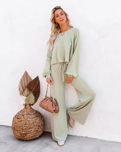 ON T-001 Rexa Wide Leg Knit Pants - Sage - FINAL SALE