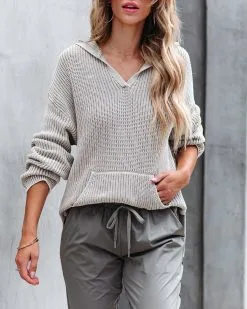 Orion Knit Hooded Pullover Sweater - Taupe - FINAL SALE -clothes Sales rhondapocketedlightweightjoggersoliveandorionknithoodedpulloversweatertaupe101