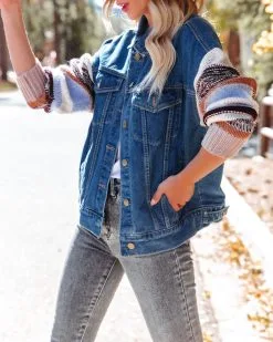 Rockie Pocketed Knit Sleeve Denim Jacket - FINAL SALE -clothes Sales rockiepocketedknitsleevedenimjacket57