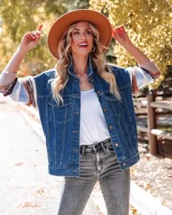 Rockie Pocketed Knit Sleeve Denim Jacket - FINAL SALE -clothes Sales rockiepocketedknitsleevedenimjacket67