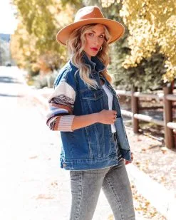 Rockie Pocketed Knit Sleeve Denim Jacket - FINAL SALE -clothes Sales rockiepocketedknitsleevedenimjacket68