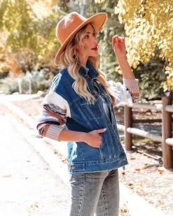 Rockie Pocketed Knit Sleeve Denim Jacket - FINAL SALE