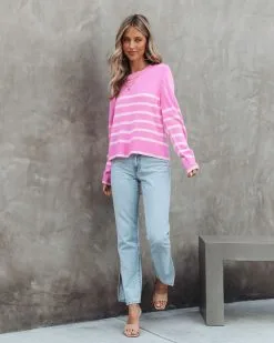 Roxy Knit Stripe Sweater - Pink -clothes Sales roxyknitstripesweaterpink 13