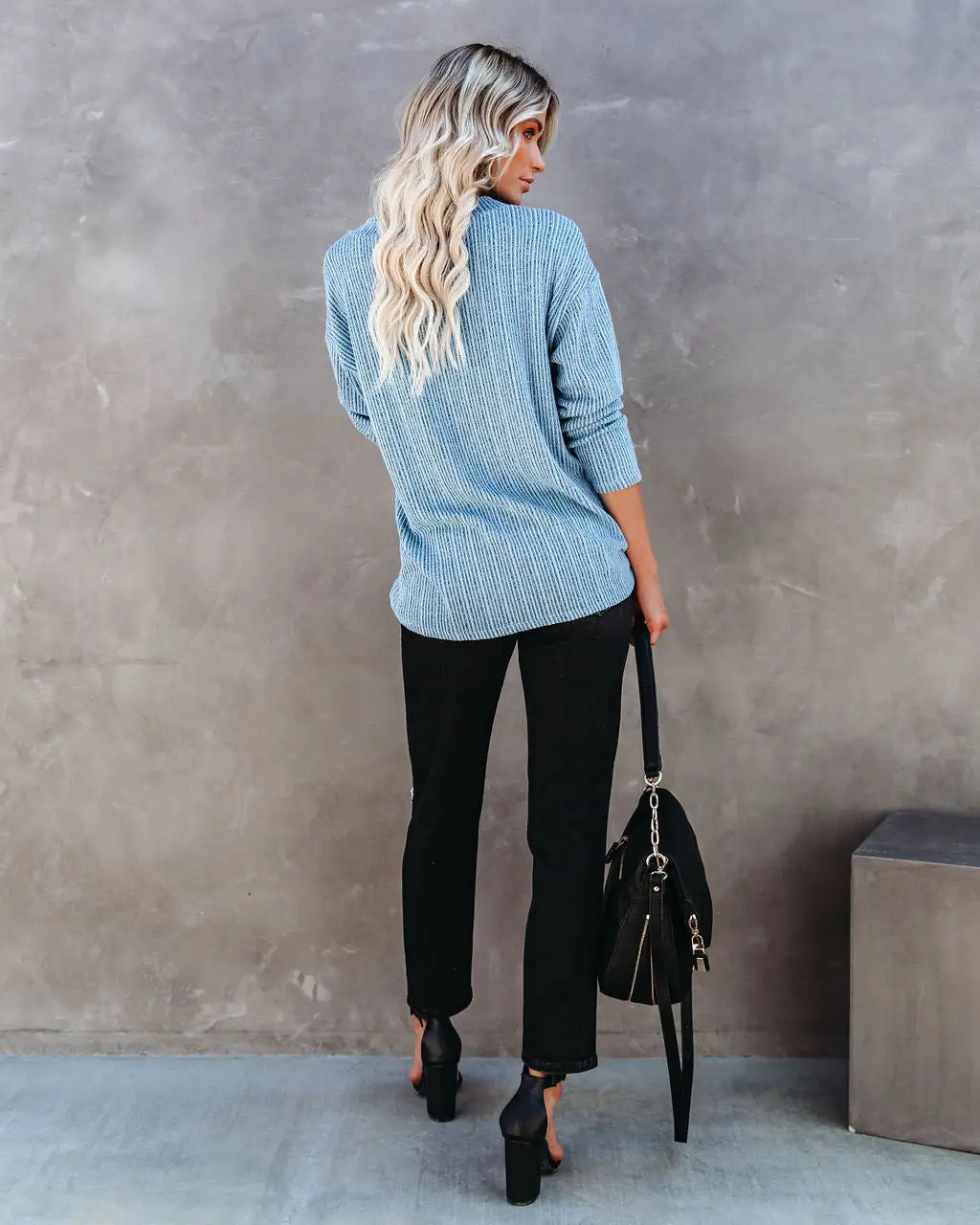 LUSH-001 Roza V-Neck Ribbed Knit Top - Blue - LAST CHANCE 8 LUSH-001 Roza V-Neck Ribbed Knit Top - Blue - LAST CHANCE - Image 8