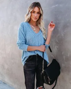 LUSH-001 Roza V-Neck Ribbed Knit Top - Blue - LAST CHANCE 19 LUSH-001 Roza V-Neck Ribbed Knit Top - Blue - LAST CHANCE -clothes Sales rozavneckribbedknittopblue12