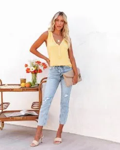 POL-001 Rylah Knit Henley Tank - Yellow -clothes Sales rylahknithenleytankyellow14