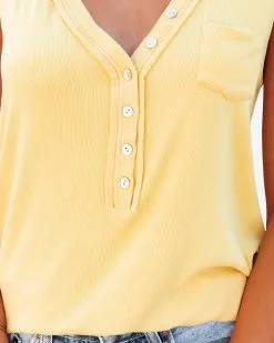 POL-001 Rylah Knit Henley Tank - Yellow -clothes Sales rylahknithenleytankyellow45
