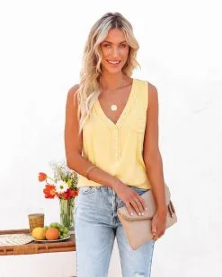 POL-001 Rylah Knit Henley Tank - Yellow -clothes Sales rylahknithenleytankyellow60