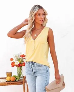 POL-001 Rylah Knit Henley Tank - Yellow -clothes Sales rylahknithenleytankyellow69