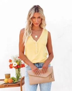 POL-001 Rylah Knit Henley Tank - Yellow
