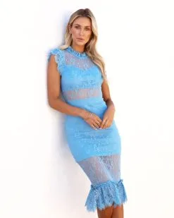 Saige Sheer Lace Midi Dress - Blue - FINAL SALE -clothes Sales saigesheerlacemididressblue114