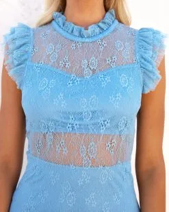 Saige Sheer Lace Midi Dress - Blue - FINAL SALE -clothes Sales saigesheerlacemididressblue118