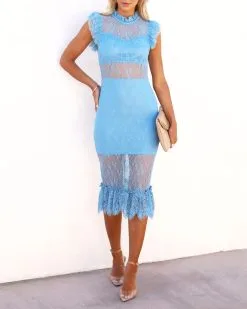 Saige Sheer Lace Midi Dress - Blue - FINAL SALE -clothes Sales saigesheerlacemididressblue84