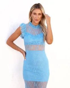 Saige Sheer Lace Midi Dress - Blue - FINAL SALE -clothes Sales saigesheerlacemididressblue96