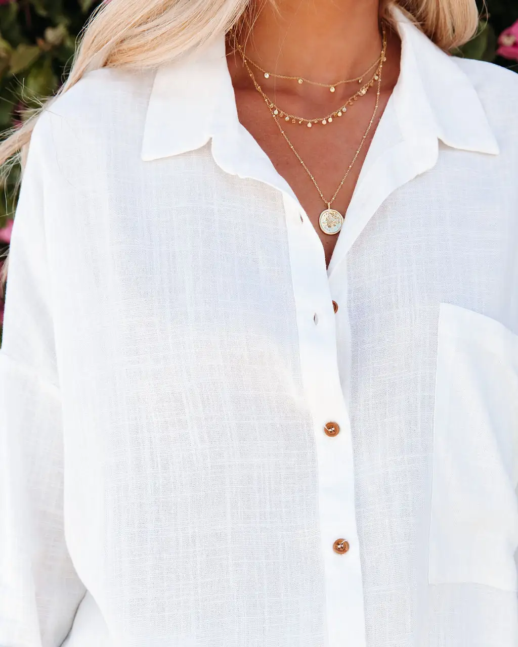 Santa Monica Linen Blend Button Down Top - LAST CHANCE 4 Santa Monica Linen Blend Button Down Top - LAST CHANCE - Image 4