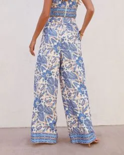 A PE-001 Santorini Belted Pocketed Wide Leg Pants -clothes Sales santoriniprintedcroptopandpocketedwidelegpants46