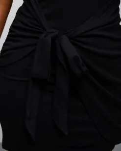 Sara Drape Side Tie Mini Dress - Black -clothes Sales saradrapesidetieminidressblack341