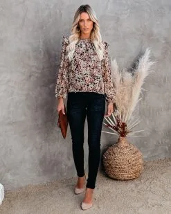 See The Sun Floral Metallic Ruffle Blouse - FINAL SALE -clothes Sales seethesunfloralmetallicruffleblouse01