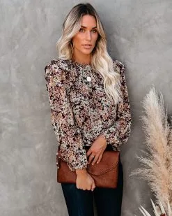 See The Sun Floral Metallic Ruffle Blouse - FINAL SALE -clothes Sales seethesunfloralmetallicruffleblouse10