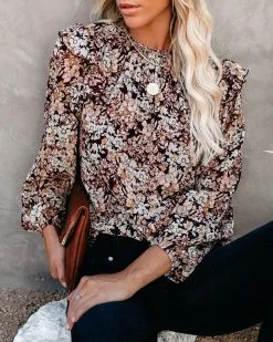 See The Sun Floral Metallic Ruffle Blouse - FINAL SALE -clothes Sales seethesunfloralmetallicruffleblouse16