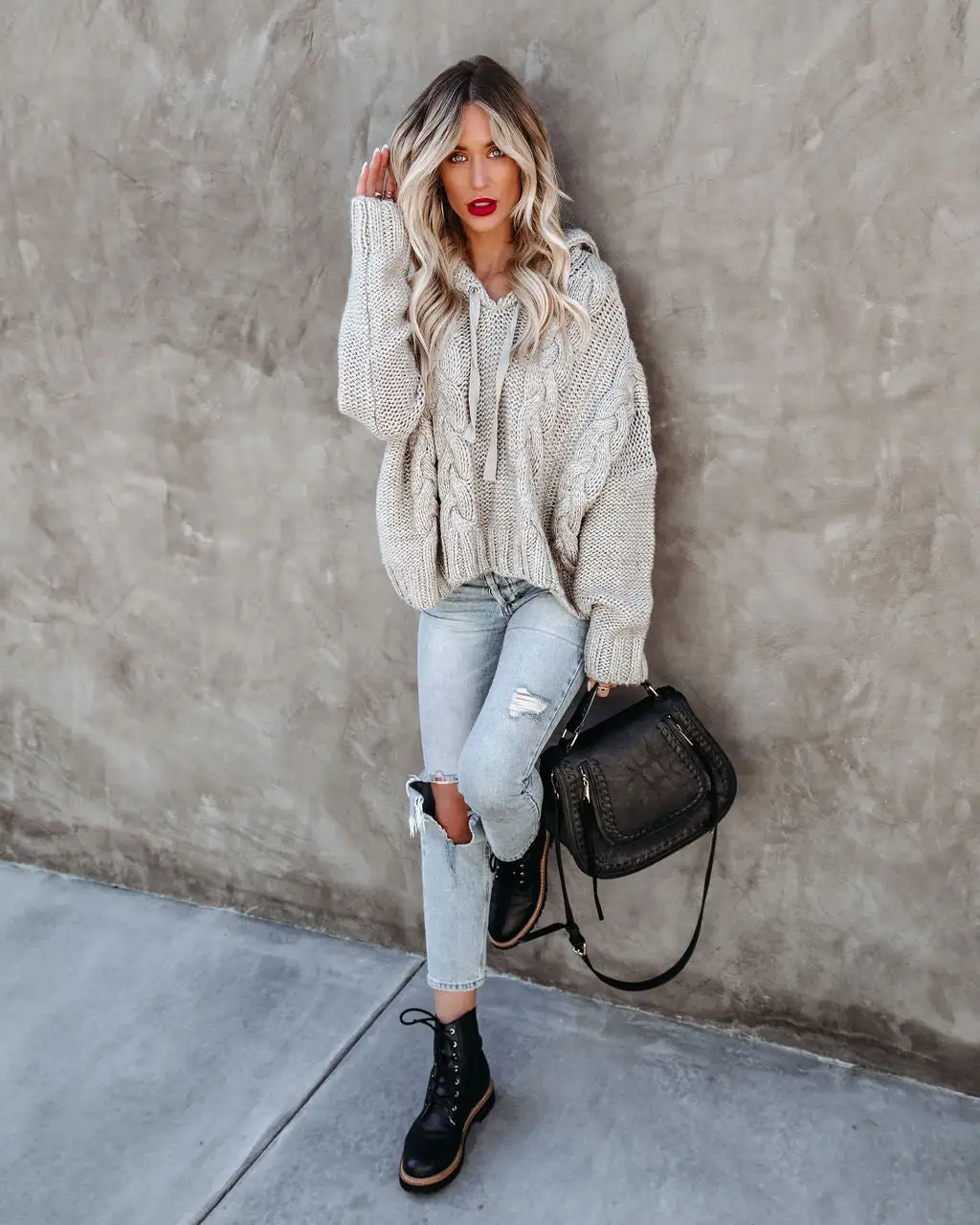 Shaken Snow Globe Hooded Cable Knit Sweater - Stone - LAST CHANCE 11 Shaken Snow Globe Hooded Cable Knit Sweater - Stone - LAST CHANCE - Image 11