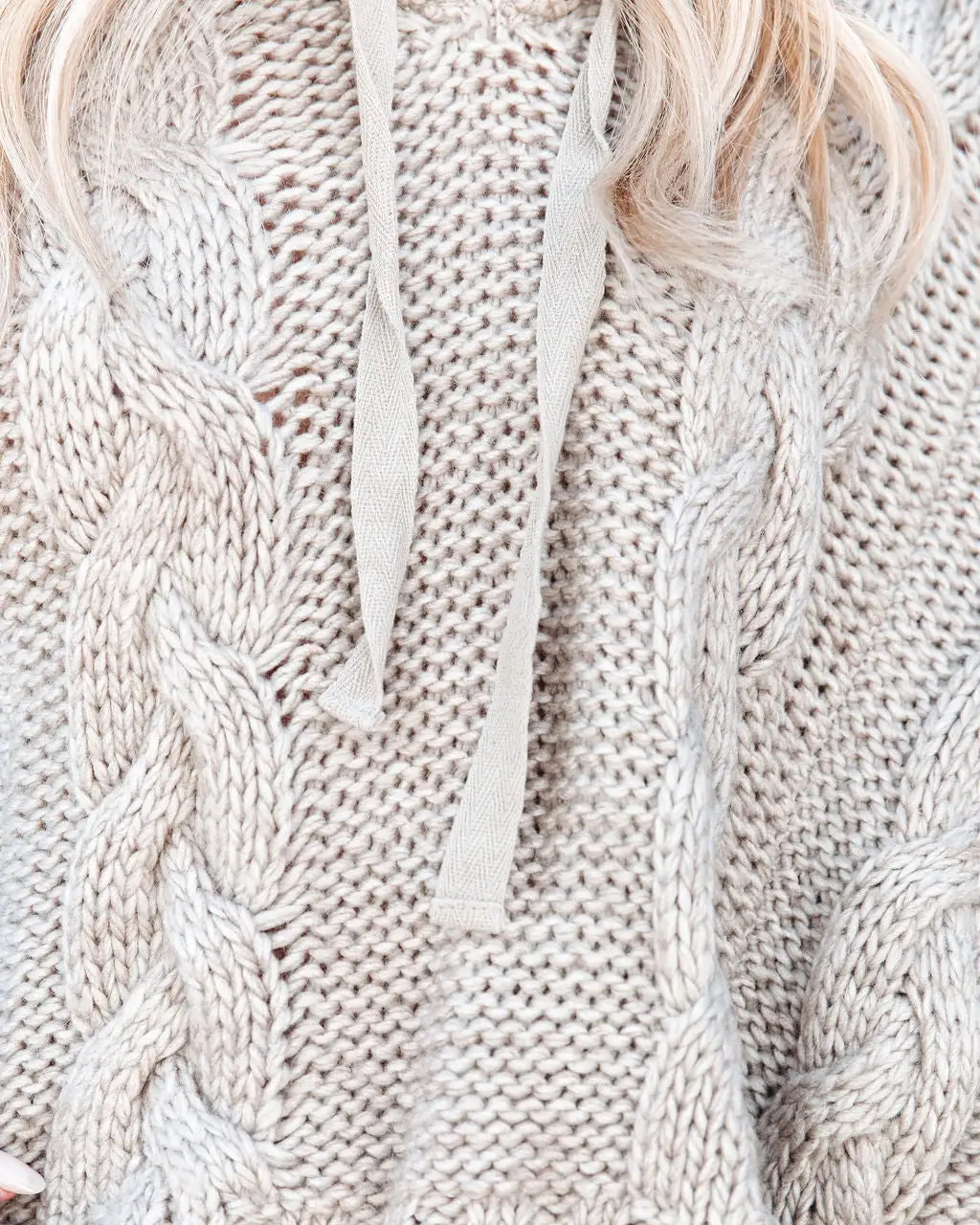 Shaken Snow Globe Hooded Cable Knit Sweater - Stone - LAST CHANCE 4 Shaken Snow Globe Hooded Cable Knit Sweater - Stone - LAST CHANCE - Image 4