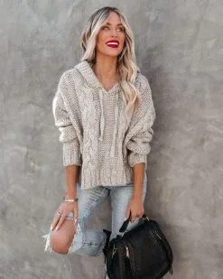 Shaken Snow Globe Hooded Cable Knit Sweater - Stone - LAST CHANCE 13 Shaken Snow Globe Hooded Cable Knit Sweater - Stone - LAST CHANCE -clothes Sales shakensnowglobehoodedcableknitsweaterstone36