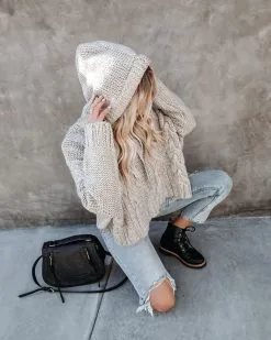 Shaken Snow Globe Hooded Cable Knit Sweater - Stone - LAST CHANCE 17 Shaken Snow Globe Hooded Cable Knit Sweater - Stone - LAST CHANCE -clothes Sales shakensnowglobehoodedcableknitsweaterstone43