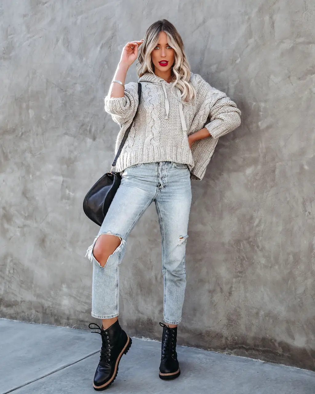 Shaken Snow Globe Hooded Cable Knit Sweater - Stone - LAST CHANCE 8 Shaken Snow Globe Hooded Cable Knit Sweater - Stone - LAST CHANCE - Image 8