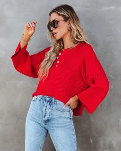 Shawn Ribbed Henley Top - Red - FINAL SALE