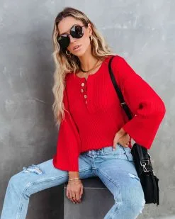 Shawn Ribbed Henley Top - Red - FINAL SALE -clothes Sales shawnribbedhenleytopred150