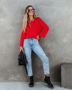 Shawn Ribbed Henley Top - Red - FINAL SALE -clothes Sales shawnribbedhenleytopred4