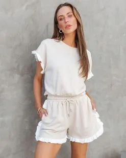 Shelly Cotton Ruffle Trim Top - Beige 13 Shelly Cotton Ruffle Trim Top - Beige -clothes Sales shellycottonruffletrimtopandpocketedshortsbeige 161