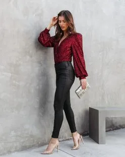 SKIE-001 Shine Like No Other Sequin Bodysuit - Burgundy - FINAL SALE