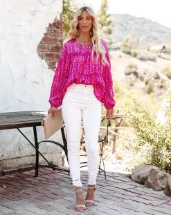 Shooting Star Tiered Shimmer Blouse - Magenta - LAST CHANCE -clothes Sales shootingstartieredshimmerblousemagenta2