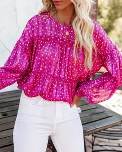 Shooting Star Tiered Shimmer Blouse - Magenta - LAST CHANCE -clothes Sales shootingstartieredshimmerblousemagenta40