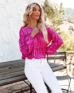 Shooting Star Tiered Shimmer Blouse - Magenta - LAST CHANCE -clothes Sales shootingstartieredshimmerblousemagenta49