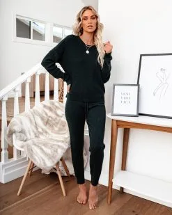 THRE-001 Silent Mode Ribbed Knit Pants - Evergreen - FINAL SALE -clothes Sales silentmoderibbedknitpantsandtopevergreen1 c07df4cb 8413 45e7 9943 98cff1381969