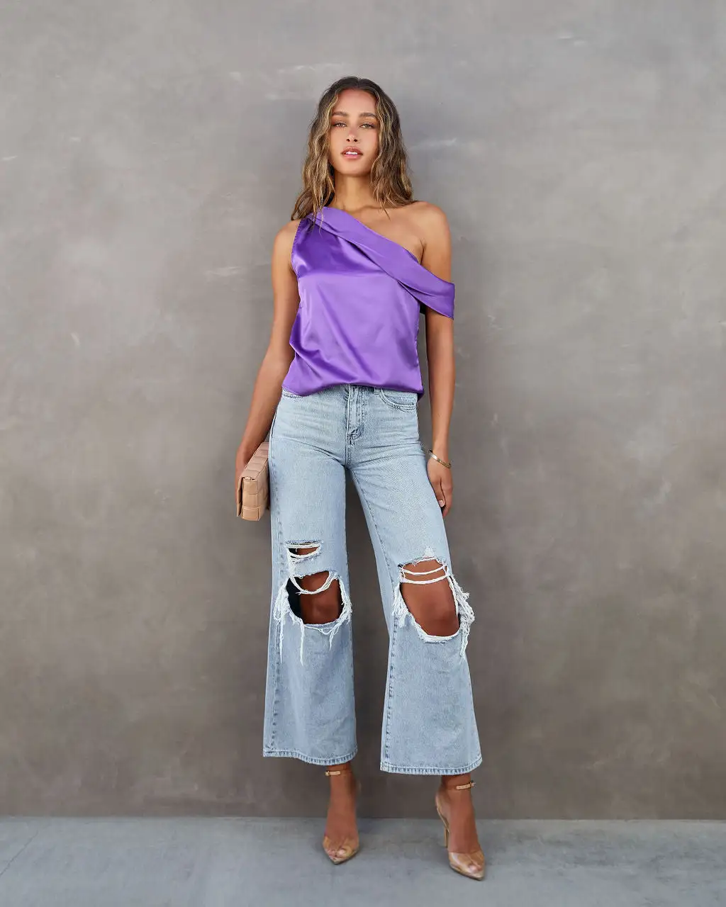 Simple Elegance Satin Off The Shoulder Top - Purple 6 Simple Elegance Satin Off The Shoulder Top - Purple - Image 6